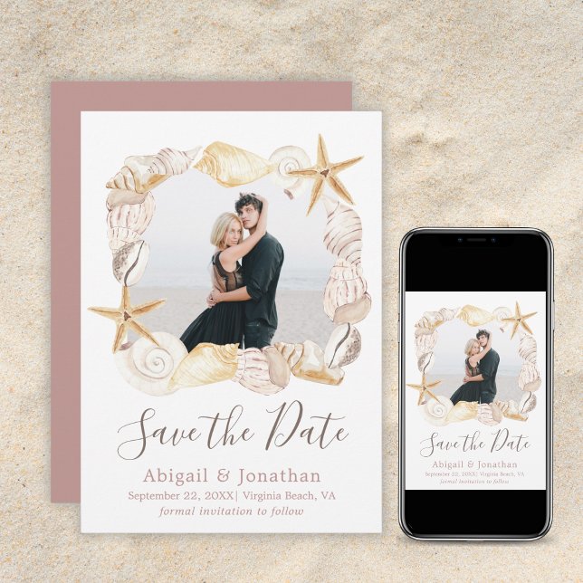 Reserva La Fecha Foto de conchas de playa Rosa suave Elegante Boda (Subido por el creador)