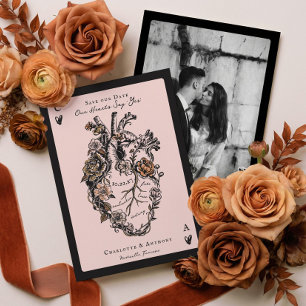 Reserva La Fecha Foto de Corazón Anatómico Floral de Halloween Góti