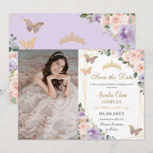 Reserva La Fecha Foto de cumpleaños floral de Quinceañera Lilac Rub