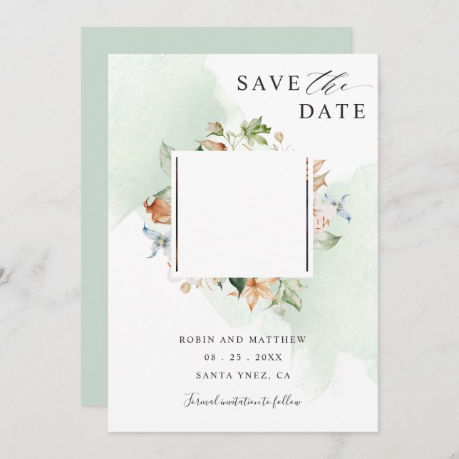 Reserva La Fecha Foto de Earoms y Boda floral verde (Anverso / Reverso)