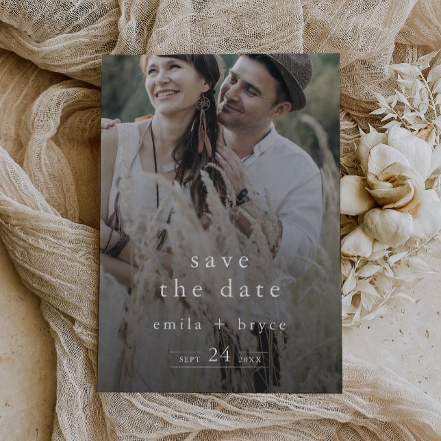 Reserva La Fecha Foto de EMELIA Boho superpuesta a Boda único moder (EMELIA Boho Photo Overlay Modern Unique Wedding Save The Date)