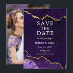 Reserva La Fecha Foto de geoda de ágata mármol de acuarela morada e<br><div class="desc">Tarjeta de aviso de salvación de geoda de ágata mármol dorado y morado de acuarela elegante moderna - Parte posterior de la foto</div>