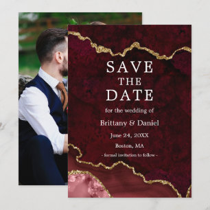 Reserva La Fecha Foto de Geoda de Mármol Burgundy con Acuarela Eleg