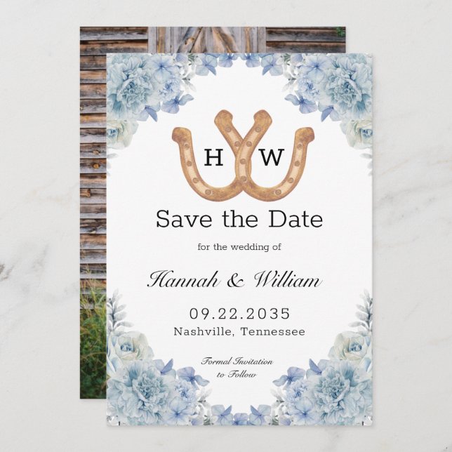 Reserva La Fecha Foto de herradura marrón entrelazada en monograma  (Anverso / Reverso)