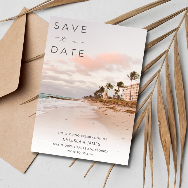 Reserva La Fecha Foto de la boda de destino de Florida Beach (Florida Beach Destination Wedding Photo Save The Date)