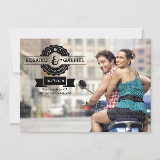 Reserva La Fecha Foto de la insignia retro moderna de cosecha vinta (Anverso)