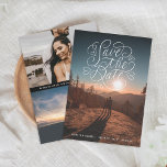 Reserva La Fecha Foto de Lettering Hearts<br><div class="desc">Grabado original a mano acentuado con el corazón sobre foto de sangre completa. Opción para dos fotos más en la parte posterior o en el personalizar y editarlas como desee.</div>
