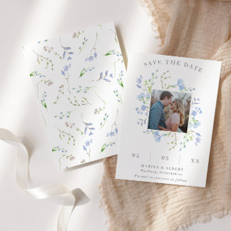 Reserva La Fecha Foto de marco floral azul claro