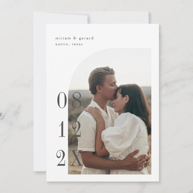 Reserva La Fecha Foto de media arcada con fecha grande (Anverso)