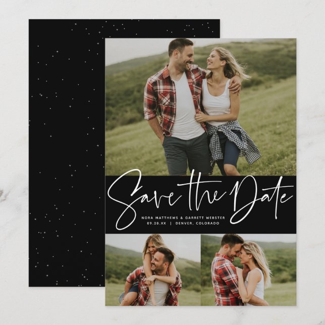 Reserva La Fecha Foto de moda de escritura moderna de tres (Anverso / Reverso)