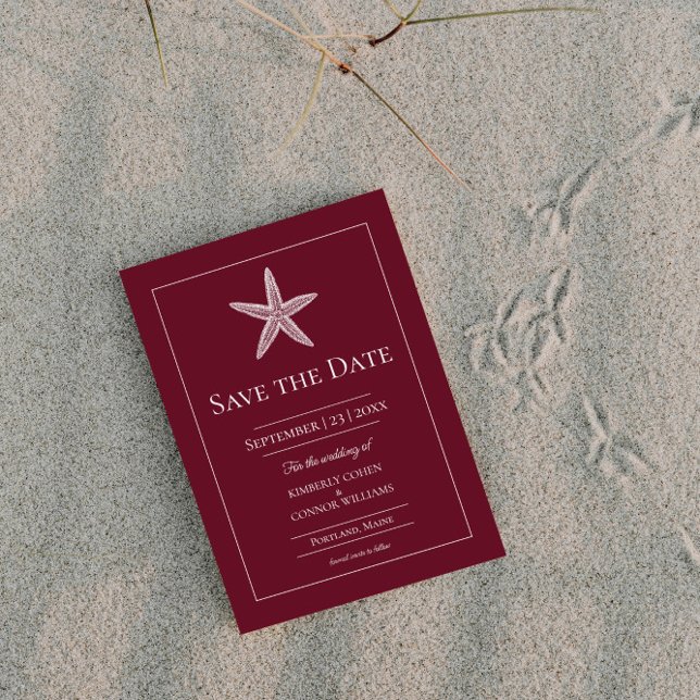 Reserva La Fecha Foto de Monograma de Estrella de Mar Roja (Red Starfish Monogram Photo Save the Date)