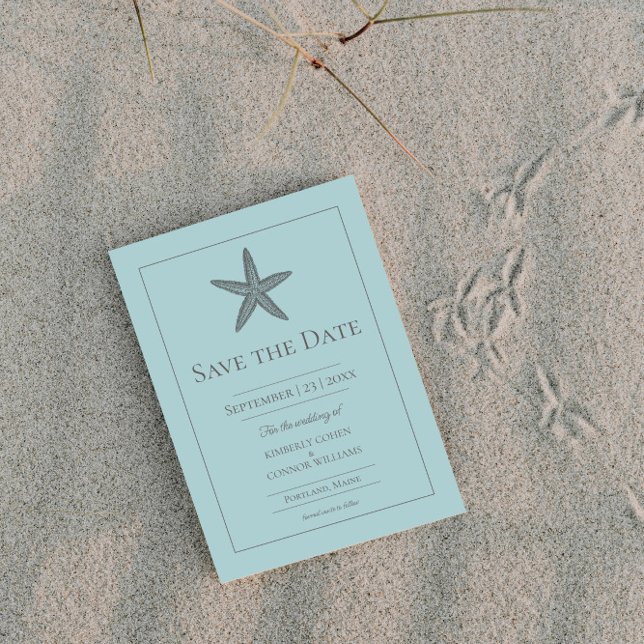 Reserva La Fecha Foto de Monograma de Estrella de Mar Teal (Teal Starfish Monogram Photo Save the Date)