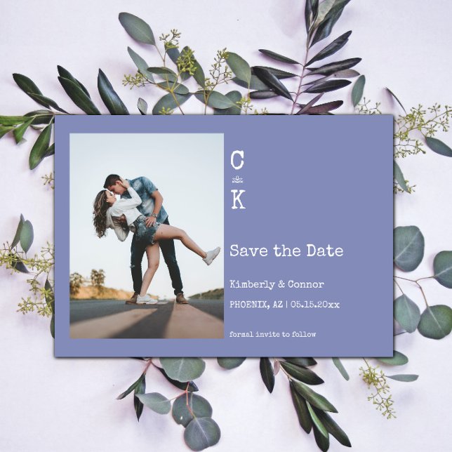 Reserva La Fecha Foto de Monograma Minimalista Periwinkle (Periwinkle Minimalist Monogram Photo Save the Date)