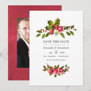Reserva La Fecha Foto de Navidad de Boda con Acebo