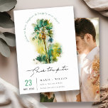 Reserva La Fecha Foto de palmeras de color tropical verde oscuro<br><div class="desc">Colección temática Dusky Green Tropical Watercolour Palm Trees.- es un Ilustracion acuarela de escritura elegante de palma tropical perfecto para su boda de playa tropical y fiestas. Es muy fácil de personalizar, con sus datos personales. Si necesita cualquier otro producto o personalización que coincida, por favor envíe un mensaje a...</div>