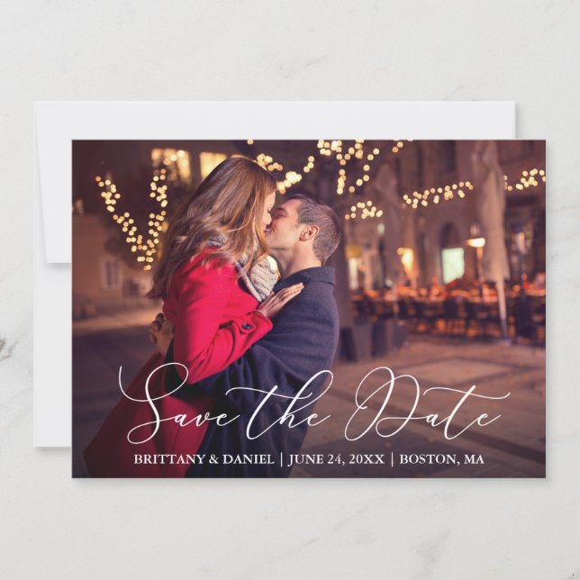 Reserva La Fecha Foto de pareja de caligrafía Delicada moderna (Anverso)
