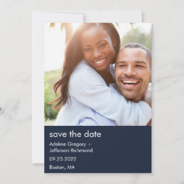 Reserva La Fecha Foto de Pareja Moderna Boda Azul Save The Date