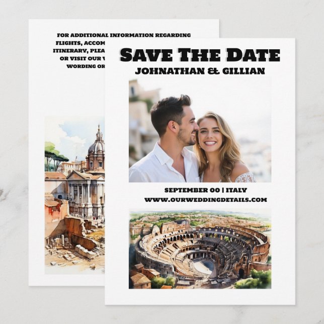 Reserva La Fecha Foto de parejas de boda de Roma (Anverso / Reverso)