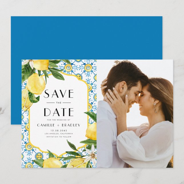 Reserva La Fecha Foto de patrón de limón acuarela y mosaico marroqu (Anverso / Reverso)