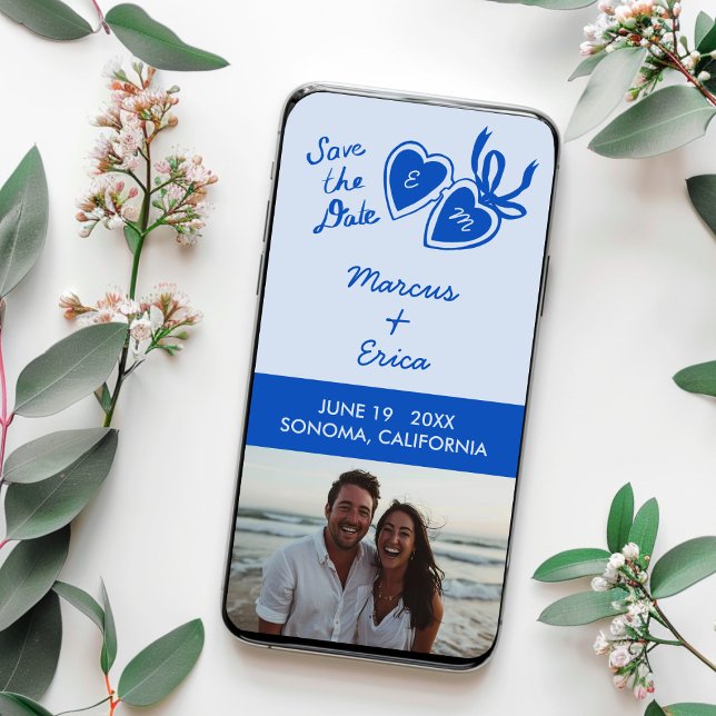 Reserva La Fecha Foto de Personalizado de bloqueo de corazón digita (Digital Download eCard Heart Locket Custom Photo Wedding Save the Date Blue
)
