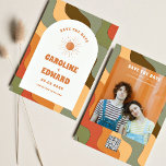Reserva La Fecha Foto de Rainbow Wavy Groovy Save the Date Qr Code<br><div class="desc">Naranja quemado por la foto Sun Retro Boho Guardar el código Qr de fecha</div>