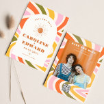 Reserva La Fecha Foto de Rainbow Wavy Groovy Save the Date Qr Code<br><div class="desc">Naranja quemado por la foto Sun Retro Boho Guardar el código Qr de fecha</div>