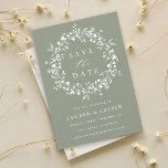 Reserva La Fecha Foto de Sage Green Modern Boho Wildflower Boda<br><div class="desc">Esta elegante boda,  salvo la tarjeta de fecha,  incluye una corona de silueta de flores silvestres con tu foto en la parte posterior. Para una personalización más avanzada de este diseño,  haga clic en el BOTÓN HERRAMIENTA DE DISEÑO AZUL de arriba.</div>