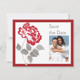 Reserva La Fecha FOTO de Taupe Red White Peony Save the Date Card
