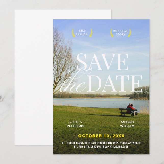 Reserva La Fecha Foto de una película romántica estética poster (Anverso / Reverso)