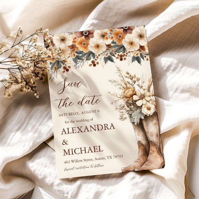 Reserva La Fecha Foto de Western Boots Boda Floral Terracotta (Subido por el creador)