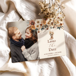 Reserva La Fecha Foto de Western Boots Boda Floral Terracotta