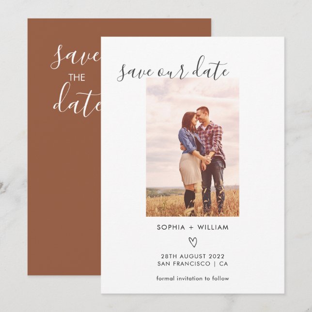 Reserva La Fecha Foto Del Boda Boho Terracotta Save The Date (Anverso / Reverso)