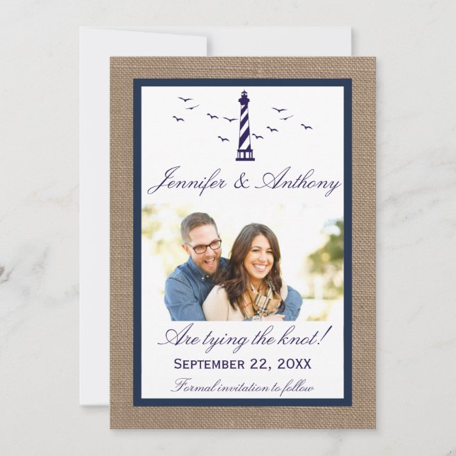 Reserva La Fecha Foto del Boda del faro náutico Save the Date (Anverso)