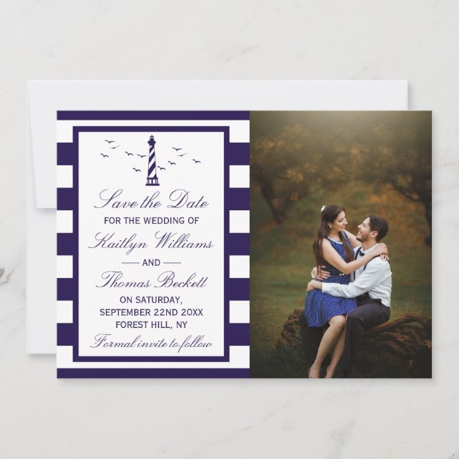 Reserva La Fecha Foto del Boda del faro náutico Save the Date (Anverso)