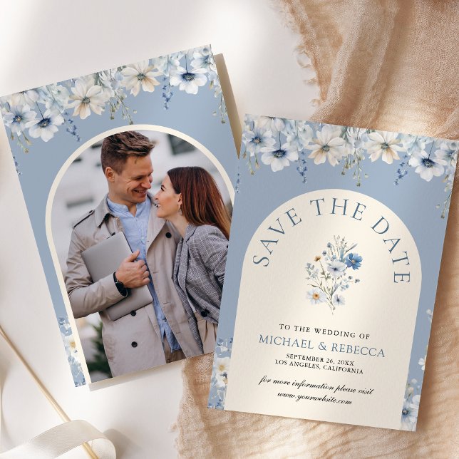 Reserva La Fecha Foto del Boda Dusty Blue Boho Wildflower (Subido por el creador)