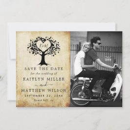 Reserva La Fecha Foto Del Boda Rustic Heart Tree Guardar La Fecha