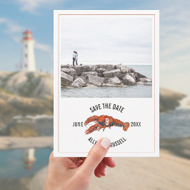 Reserva La Fecha Foto del Boda Rústico Blue Gingham Lobster