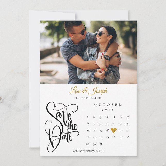 Reserva La Fecha Foto del Calendario Corazón Oro (Anverso)