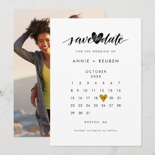 Reserva La Fecha Foto del calendario Gold Love Heart (Anverso / Reverso)