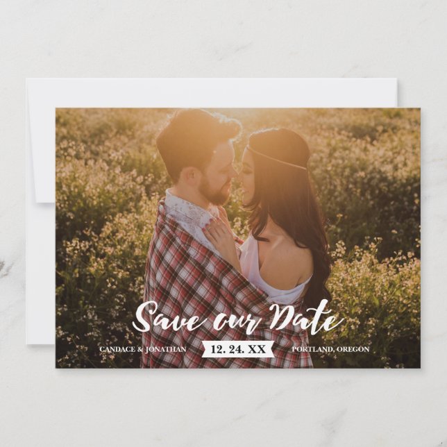 Reserva La Fecha Foto del guión de Boho Rustic Brush Save the Date (Anverso)