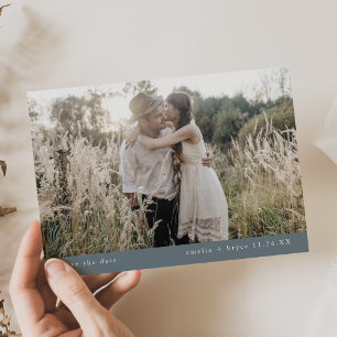 Reserva La Fecha Foto EMELIA Boda mínimo de color azul turbio