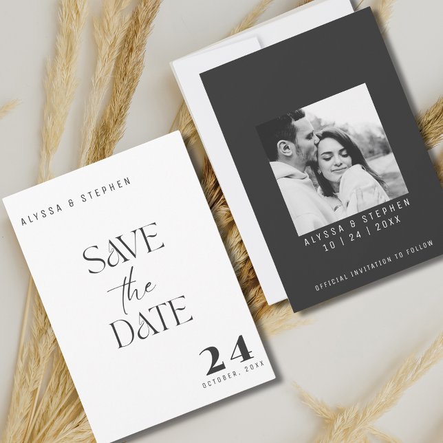 Reserva La Fecha Foto en blanco y negro simple y de moda (Trendy Simple Black and White Photo Save The Date)