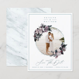 Reserva La Fecha Foto enmarcada con flores rústicas y caligrafía de