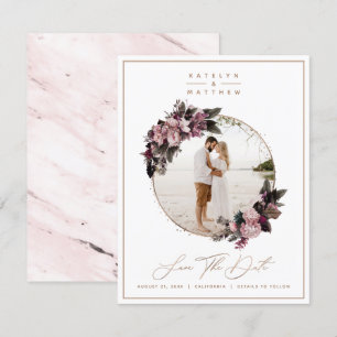 Reserva La Fecha Foto enmarcada en oro floral rústico y caligrafía