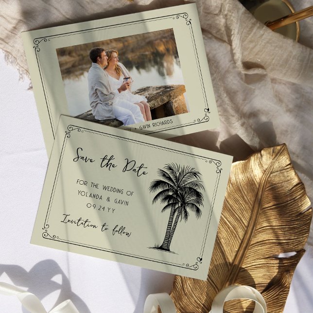 Reserva La Fecha Foto enmarcada simple de palma vintage (Photo Save the Date - from my Vintage Palm Wedding Collection)