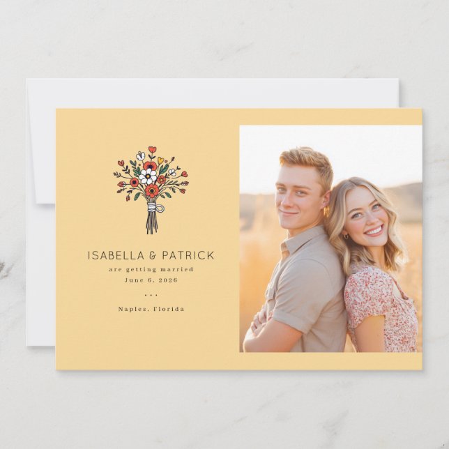 Reserva La Fecha Foto floral amarilla alegre (Anverso)