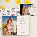 Reserva La Fecha Foto floral de Boho, Boda de flores silvestres<br><div class="desc">La boda de Flores Silvestres salva la fecha con una foto personalizado y flores silvestres acuarelas. Este rústico diseño botánico rústico tiene un delgado divisor de flores silvestres y un patrón de adormidera y flor de maíz en la parte posterior. Elegante y moderno, florido con temática de jardín onírico y...</div>