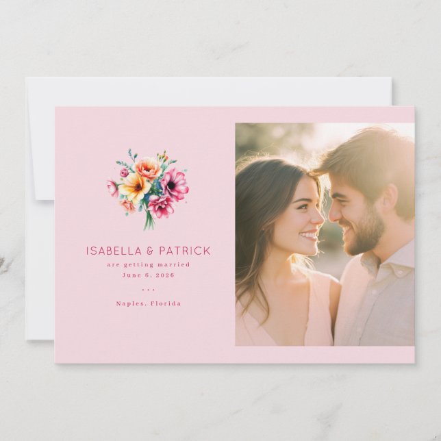 Reserva La Fecha Foto floral rosa alegre (Anverso)