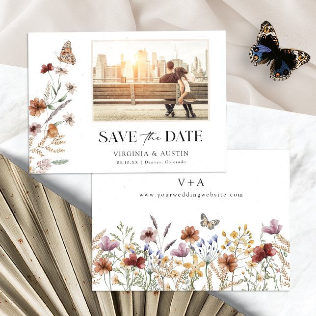 Reserva La Fecha Foto Floral Save the Date (Photo Boho Floral Save The Date Invite Monogrammed with Butterfly by Painted Paperie
)