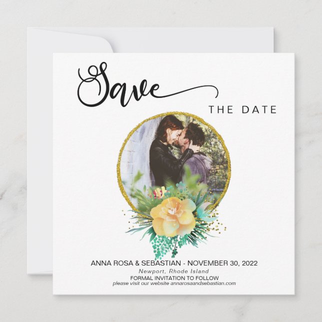 Reserva La Fecha *~* FOTO Floral Wreath Boho Wedding Save The Date (Anverso)